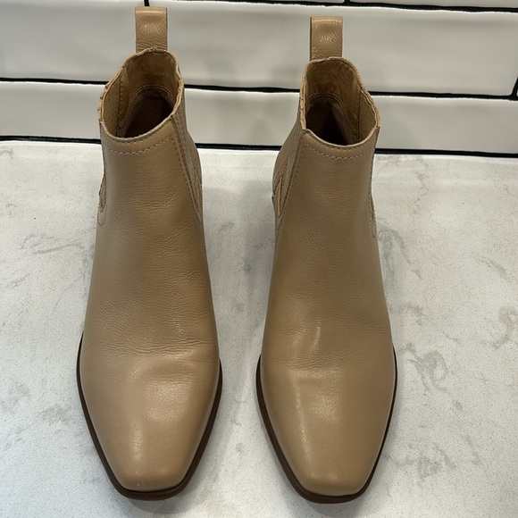 LUCKY BRAND Idola Beige Western Square Toe Stacked Heel Leather Booties 8 - Picture 7 of 16
